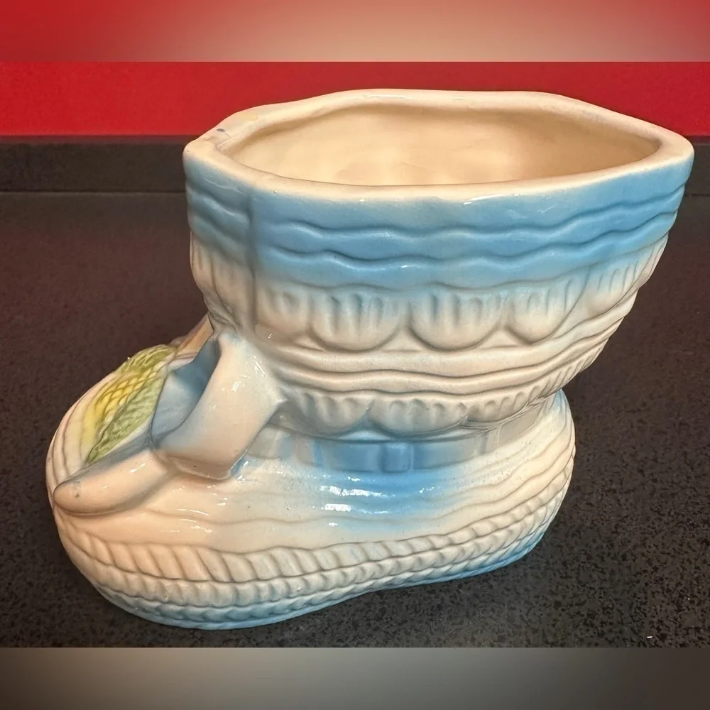 Vintage Nancy Pew Blue Baby Bootie Planter 4 Inches x 5 Inches
